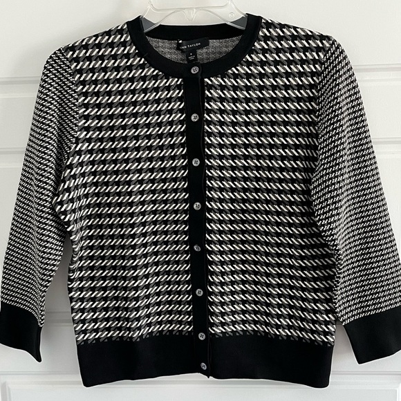 NWT Ann Taylor Geometric Academia Preppy Cardigan Sweater 3/4 Sleeve Size M - Picture 1 of 13